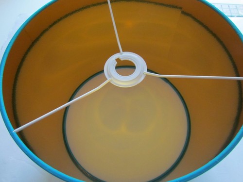 Pantalla de lámpara azul turquesa algodón espejo dorado tambor tono de luz - Imagen 7 de 11