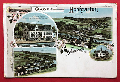 Litho AK SCHARFENSTEIN im Erzebirge 1921 K. Eckardt´s Gasthof, Schule   ( 14341