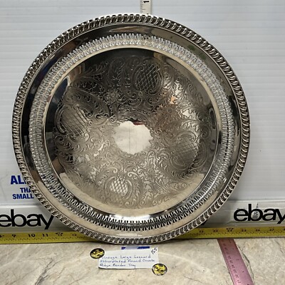 Leonard Silver plated Round Deco Ridge Border Tray 15.5” Large