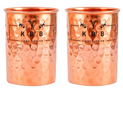 Set Of 2 Pcs Copper Hammered Glass for Drinking Water 180 ML Approx
