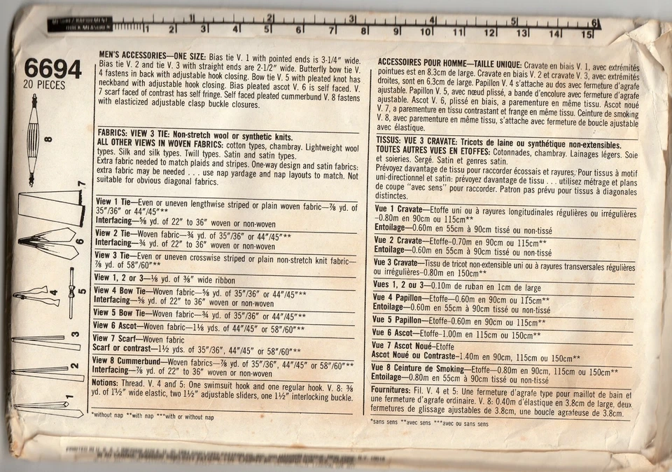 VTG UNCUT 1984 SIMPLICITY SEWING PATTERN 6694 MENS ACCESSORIES Ties, More - Image 2 of 2