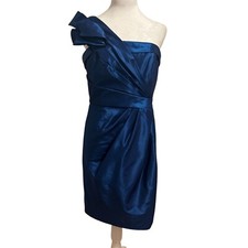 Carmen Marc Valvo Sapphire Blue one shoulder sz 10 cocktail dress ruched formal