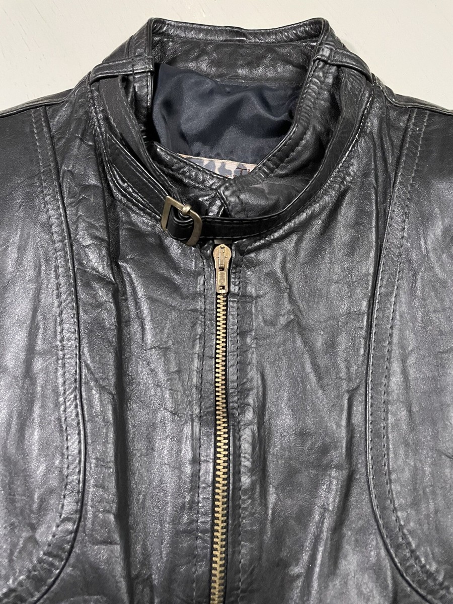 SEARS Vintage The Leather Shop Men's Black Leather Bomber Zip