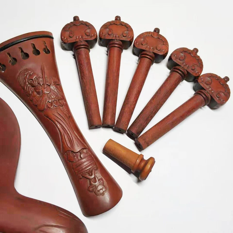 5 Strings 4/4 Violin Jujube Wood Fitting Tailpiece Chinrest Pegs Hand Carving  - Image 2 of 3