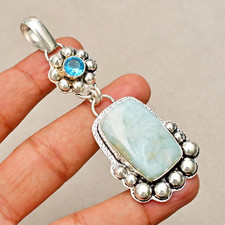 Larmar Gemstone Handmade 925 Sterling Silver Jewelry Pendant 3.07''
