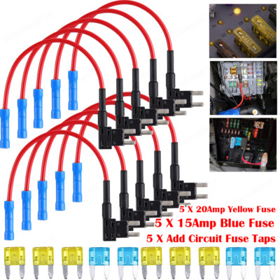 15PCS Fuse TAP Adapter Kit 12V 15 Amp 20Amp Car Add-a-circuit Mini ATM APM Blade