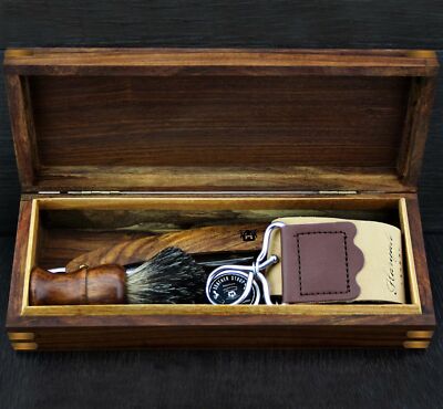 Kit De Rasage Classique Pour Homme – Rasoir Coupe-choux Vintage En Bois – Haryali London – Neuf