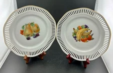 Pair of Reticulated Porcelain Decorative Plates Fruit Motif