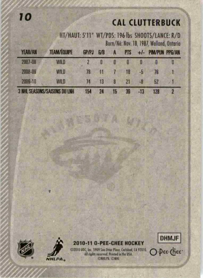 2010-11 O-Pee-Chee Cal Clutterbuck #10 - Image 2 of 2