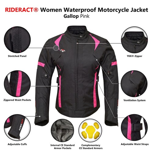 RIDERACT® Motorbike Waterproof Jacket Women Motorcycle Jacket Gallop Riding Gear - Picture 8 of 11