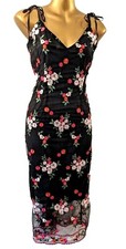 BOOHOO womens black embroidered sleeveless V neck midi slip dress size 12 zip