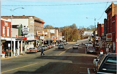 #ad #ad Street View Black River Falls Wisconsin WI Americana People Cars Stores Postcard $9.95