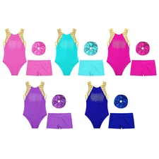 Kids Girls Leotard With Shorts 3 Piece Jumpsuit And Bottoms Performance Rompers