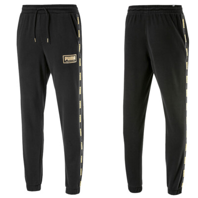 Puma Herren Sweathose Pant Fleece Jogginghose Trainingshose schwarz-gold