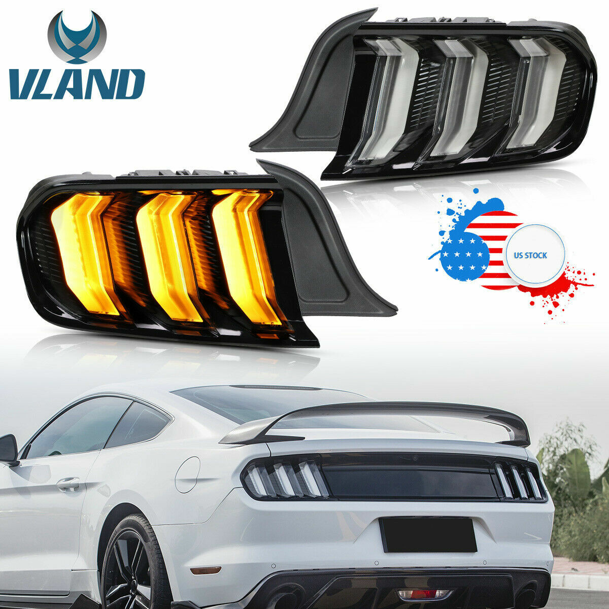 VLAND Clear LED Tail Lights For 2015-2023 Ford Mustang w