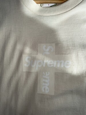 supreme cross box logo tee Natural/Cream Size Large | eBay