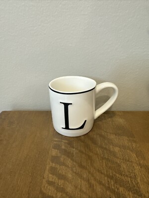 Williams Sonoma Black Trim Monogram Letter L White Espresso Demitasse Cup Mug
