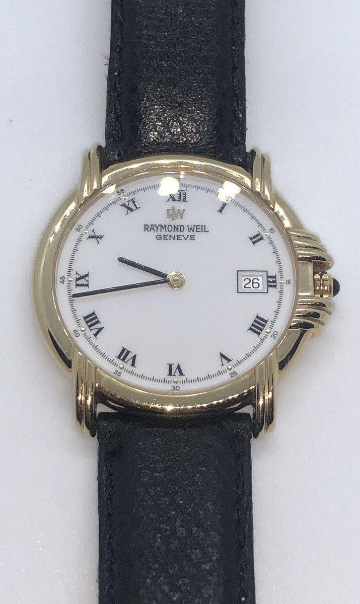 あ*様 RAYMOND WEIL 腕時計 9155 ホワイトダイヤル電池交換済。 Mens Raymond Weil Geneve 18K Gold Electroplated Dress Watch 9155