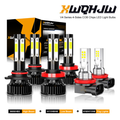 XWQHJW  Combo H11 9005 H11 LED Headlight Kit High Low Beam Fog Bulbs 6000K