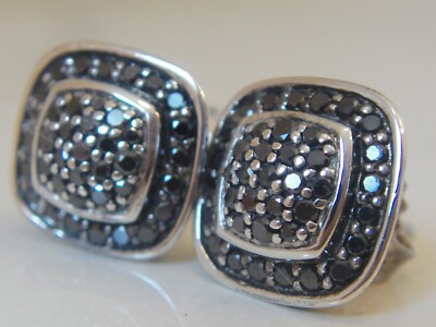 $950 DAVID YURMAN, SS ALBION  BLACK  DIAMOND EARRINGS