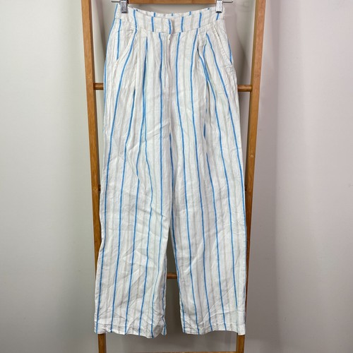 Nude Lucy Pants Womens 2XS White Striped Linen Straight Leg Trousers High Rise