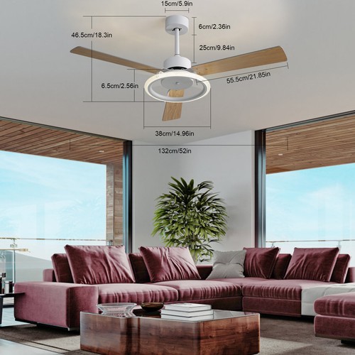 3 Blades Lamp 52 Inch Indoor Control Remote Ceiling Fan with 3 Color LED Light