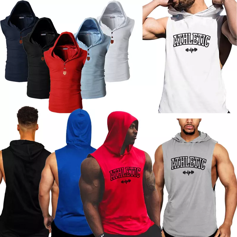 Men Sleeveless Hooded Vest Tank Tops Sweatshirt Gym Workout Hoodie Muscle Shirt