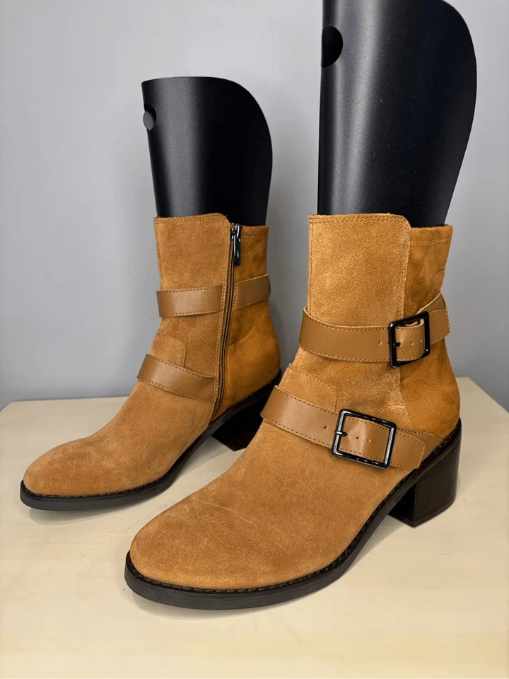 Donald Pliner Women's Darby Suede Buckle Zip Mid-Calf Boots Brown Size 7 NWOT - Imagem 2 de 4