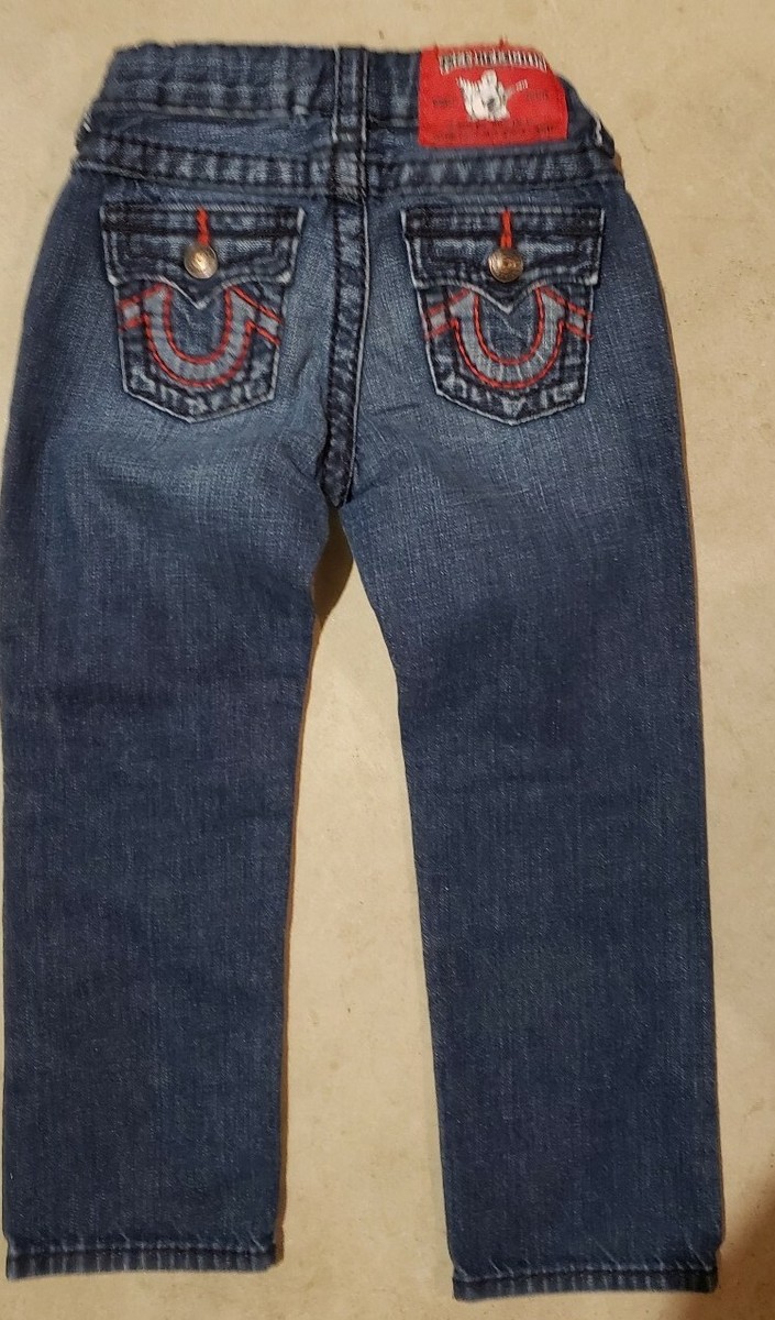 【未使用】サイズM トゥルーレリジョン BIG T ラインストーン ストレート True Religion Boys Jack Big T Jeans, Blue/red Stitching