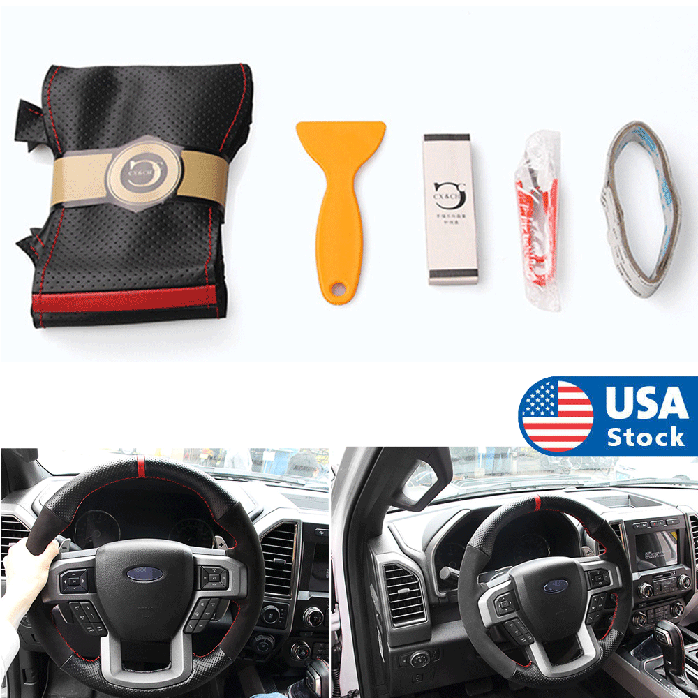DIY Sewing Cow Leather & Suede Car Steering Wheel Cover For Ford F-150 2015-2017 DIY Sewing Cow Leather & Suede Car Steering Wheel Cover For Ford F-150 2015-2017