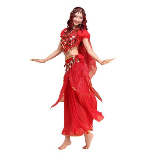 NUOVO costume paillettes danza del ventre performance outfit carnevale indiano danza - Foto 4 di 7