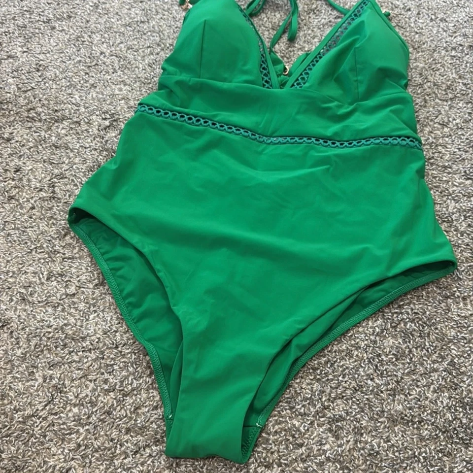 Traje de baño Reiss Rita Halter de una pieza verde 10 NUEVO Foto 3 de 4