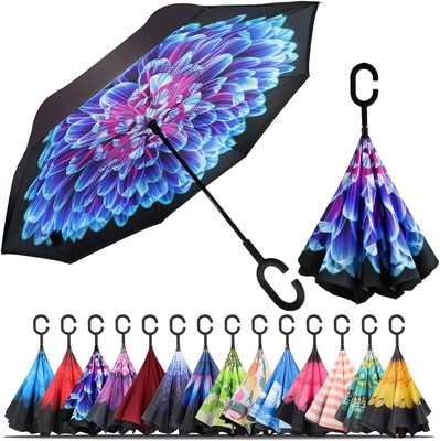 LLanxiry Umbrella,Inverted Reverse Upside Down Umbrellas with blue diamond 
