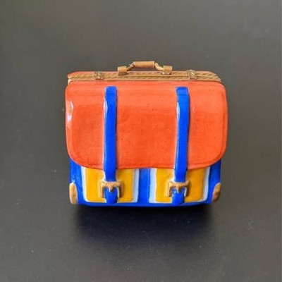 Collectible Limoges Peint Main France Satchel Trinket Box Hand Painted Porcelain
