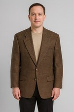 Oscar de la Renta Men  s Houndstooth Sport Coat Blazer Brown Wool Size 41L