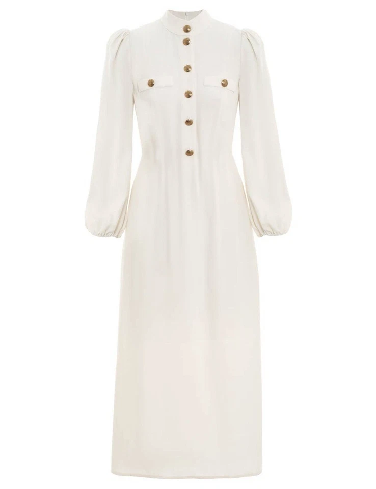 Vestido Zimmermann Utility Midi Talla 0 Blanco Viscosa Manga Larga Botones Dorados s Xs Foto 2 de 4
