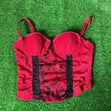 Isabella Embroidered Bustier Corset Top Red Black Sheer Mesh Y2K Coquette 32B