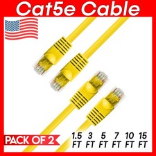 2 PACK Cat5e Cable Yellow Cat 5 Patch Cord Et...