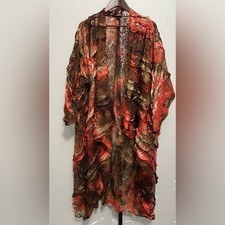 Women's Sheer Floral Ruffle Maxi Duster Cardigan Fairy Boho Eclectic Indie
