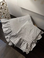 Pottery Barn Teen Emily & Meritt Ruffle GRAY Stripe TWIN Duvet & 1 STANDARD Sham