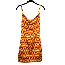 Urban Outfitters UO XS Mallory orange gold retro 70s cowl neck slip mini dress