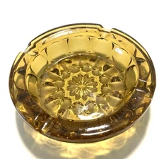 Amber Glass Mid Century Modern Cut Designed Ashtray