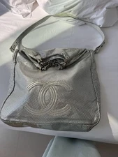 ⁠⁠Chanel Metallic Rodeo Drive Hobo Tote Bag - Silver