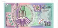 Suriname 10 GULDEN P-147 2000 Millennium BIRD UNC AR445418