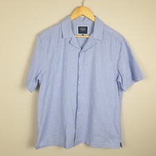 Charles Tyrwhitt Shirt Mens Large Blue Linen Blend Camp Collar Boho Summer