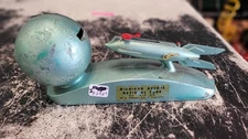 Vintage Mechanical "Strato" Coin Bank Working Rocket Ship & Planet Oklahoma