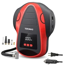  Tire Inflator Portable Air Compressor, Air Pump DC/AC for 110V AC/12V DC Red