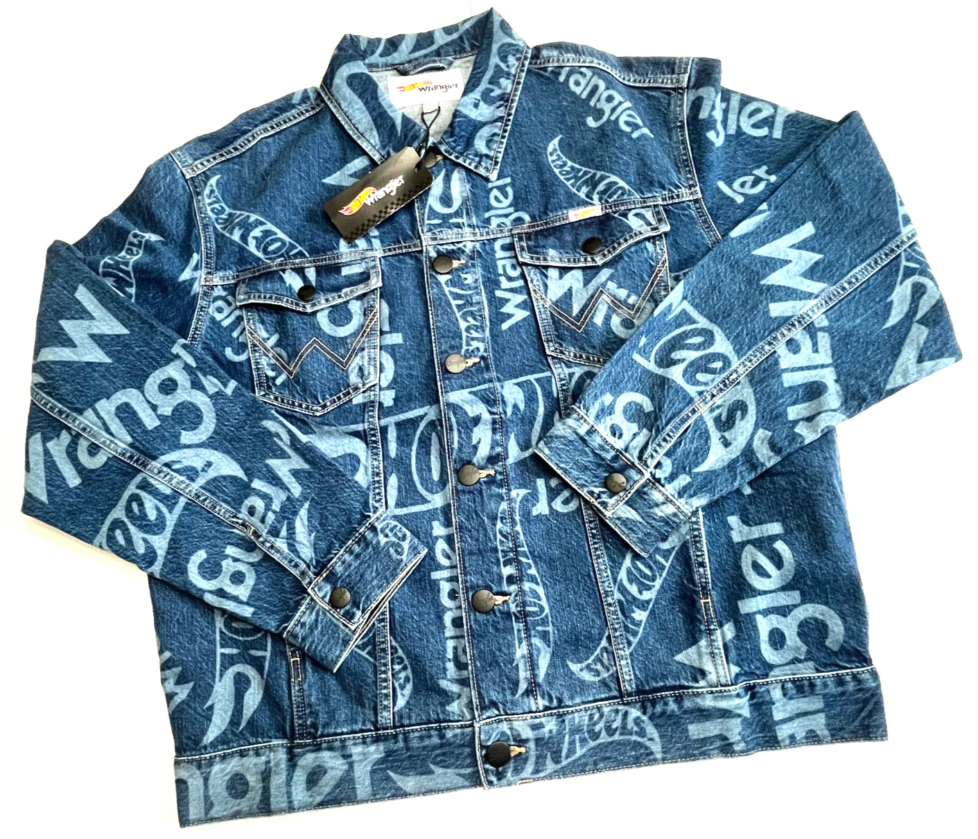 Wrangler x Hot Wheels Jacket Men's XXL Blue Cotton Denim All-Over-Print   NWT