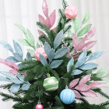 Janinka 24 Pcs Pastel Christmas Decor Leaf Picks 14" Tall Artificial 