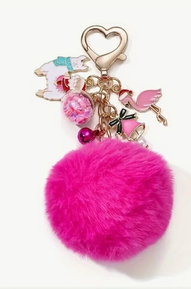 Berloque bolsa chaveiro Natal rosa Pom Pom - lhama flamingo - Imagem 2 de 4